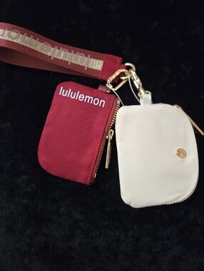 Lululemon Red and Cream Double Coin Pouch Keychain